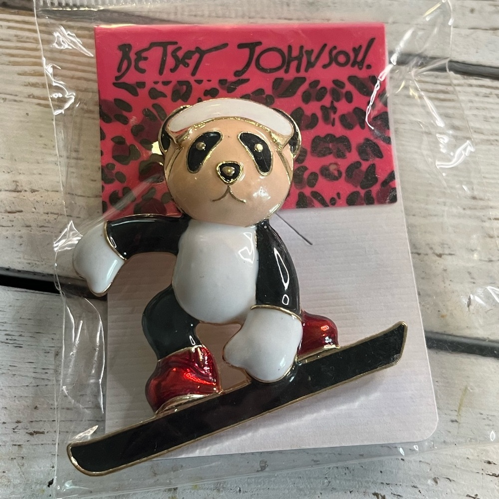 New Betsey Johnson Snowboarding Panda Bear Brooch/Pendant